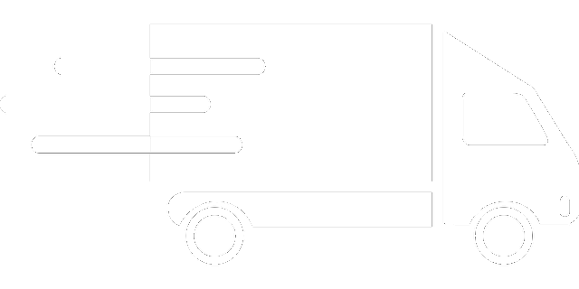 Icon of a delivery truck with motion lines, suggesting speed.